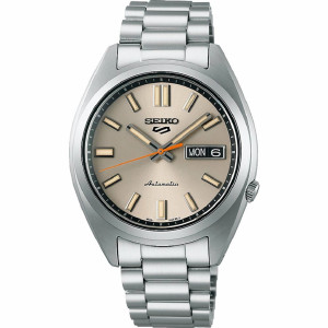 Reloj Seiko 5 Sports Snxs Style 37.5mm esfera beige automatico 4R acero 100m water resistant  - SRPK91K1