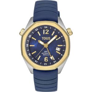 Reloj Tous Now GMT automatico acero y chapado esfera azul 42mm de diametro de caja cristal zafiro 100m  correa cauc - 3000133900